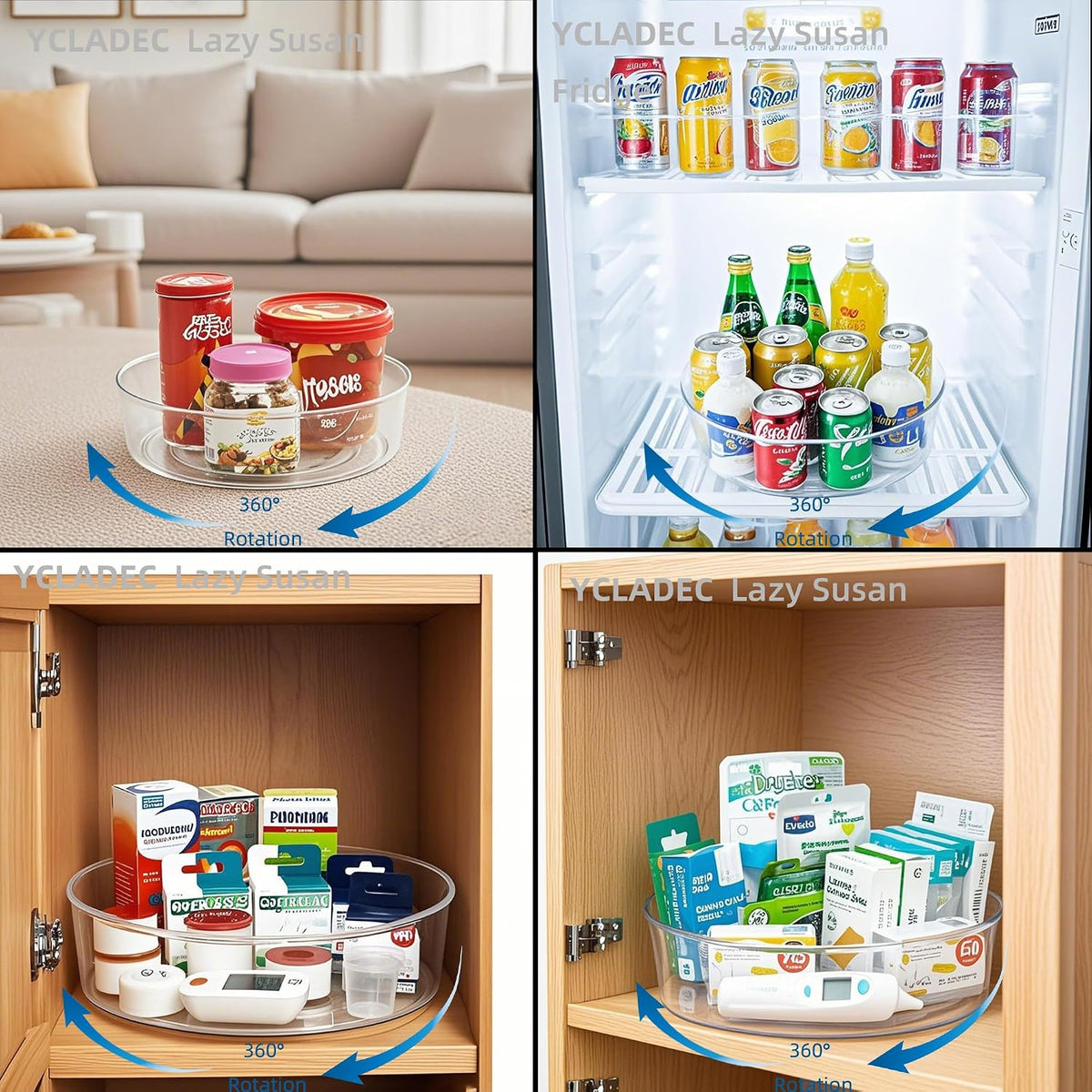 Lazy Susan 11.5" Inch Turntable Organizer Organization Storage Container Bins Spice Rack Cabinet Rotating Condiment for Pantry Countertop Kitchen Vanity Bathroom Jewelry Holder Clear