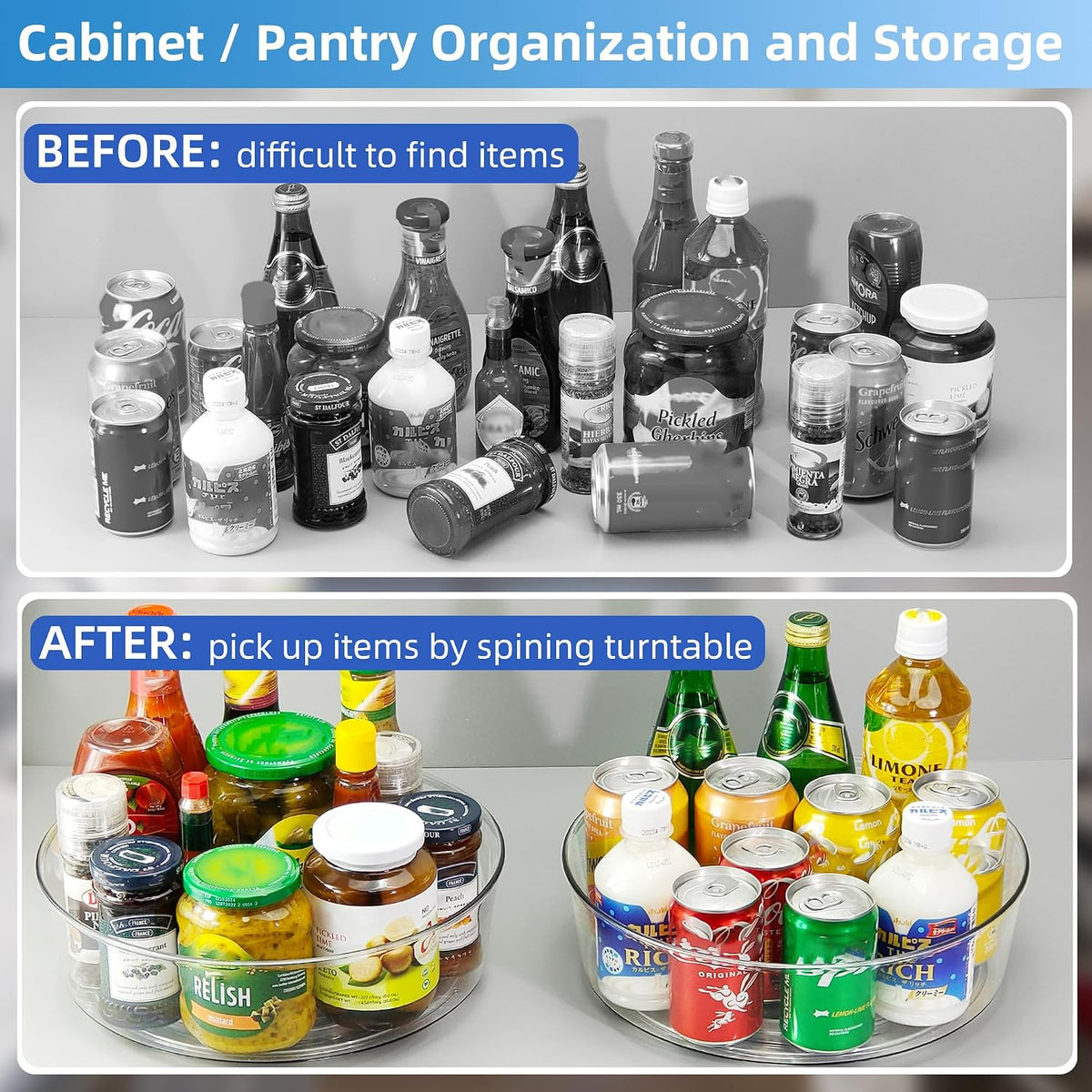 Lazy Susan 11.5" Inch Turntable Organizer Organization Storage Container Bins Spice Rack Cabinet Rotating Condiment for Pantry Countertop Kitchen Vanity Bathroom Jewelry Holder Clear