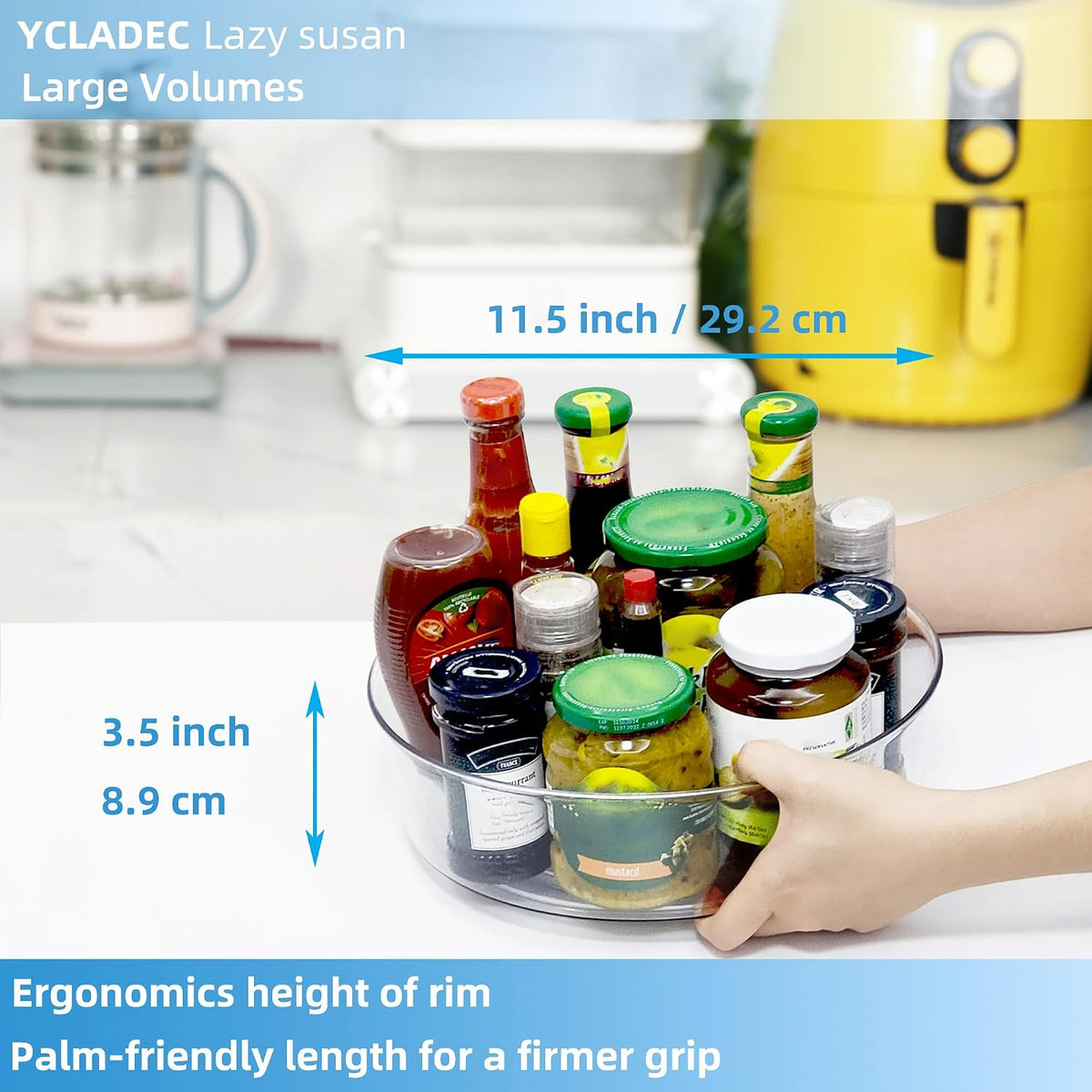 Lazy Susan 11.5" Inch Turntable Organizer Organization Storage Container Bins Spice Rack Cabinet Rotating Condiment for Pantry Countertop Kitchen Vanity Bathroom Jewelry Holder Clear