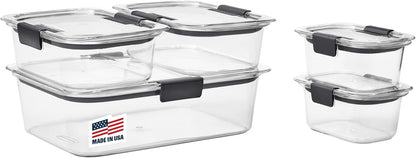 Brilliance Food Storage Containers, Set of 5, BPA-Free, Leak-Proof, Clear