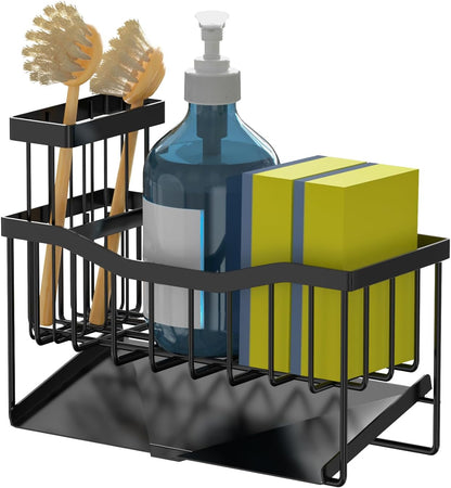Maifan Sink Caddy Sponge Holder for Kitchen with Brush Holder and Stainless Steel Self Drain Tray, Rustproof Kitchen Sink Organizer for Sponge, Soap Dispenser Storage Accessories