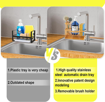 Maifan Sink Caddy Sponge Holder for Kitchen with Brush Holder and Stainless Steel Self Drain Tray, Rustproof Kitchen Sink Organizer for Sponge, Soap Dispenser Storage Accessories