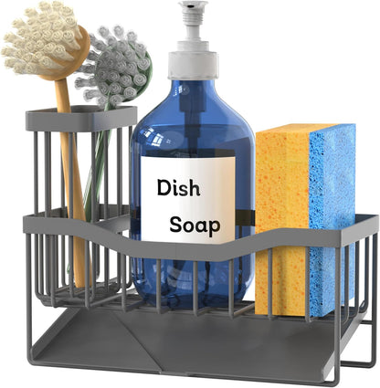 Maifan Sink Caddy Sponge Holder for Kitchen with Brush Holder and Stainless Steel Self Drain Tray, Rustproof Kitchen Sink Organizer for Sponge, Soap Dispenser Storage Accessories
