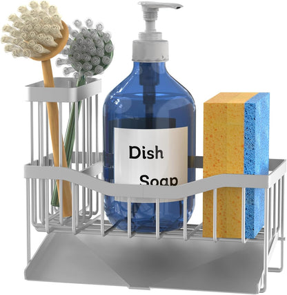 Maifan Sink Caddy Sponge Holder for Kitchen with Brush Holder and Stainless Steel Self Drain Tray, Rustproof Kitchen Sink Organizer for Sponge, Soap Dispenser Storage Accessories
