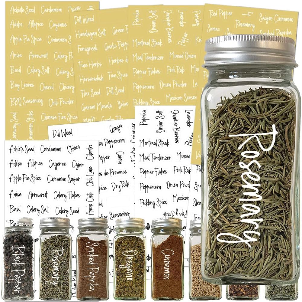278 Pcs Clear Spice Jar Labels Preprinted Set,Waterproof Pantry Labels Stickers for Organization and Storage,Spice Pantry Names Preprinted, Word Art Personalised Black& White Labels Clear Stickers