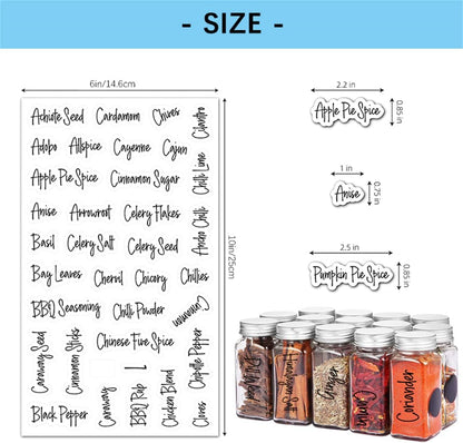 278 Pcs Clear Spice Jar Labels Preprinted Set,Waterproof Pantry Labels Stickers for Organization and Storage,Spice Pantry Names Preprinted, Word Art Personalised Black& White Labels Clear Stickers