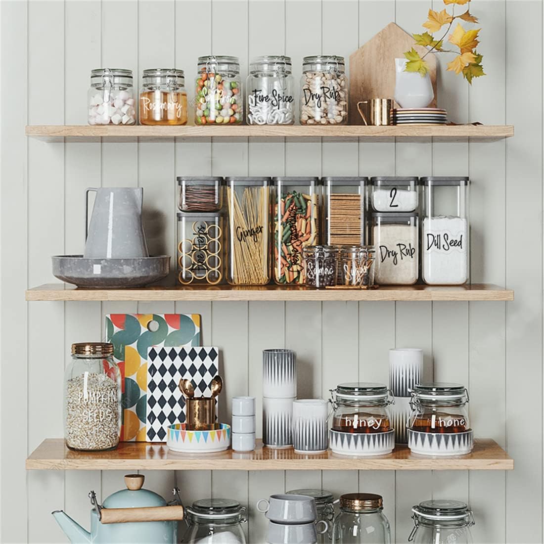 278 Pcs Clear Spice Jar Labels Preprinted Set,Waterproof Pantry Labels Stickers for Organization and Storage,Spice Pantry Names Preprinted, Word Art Personalised Black& White Labels Clear Stickers