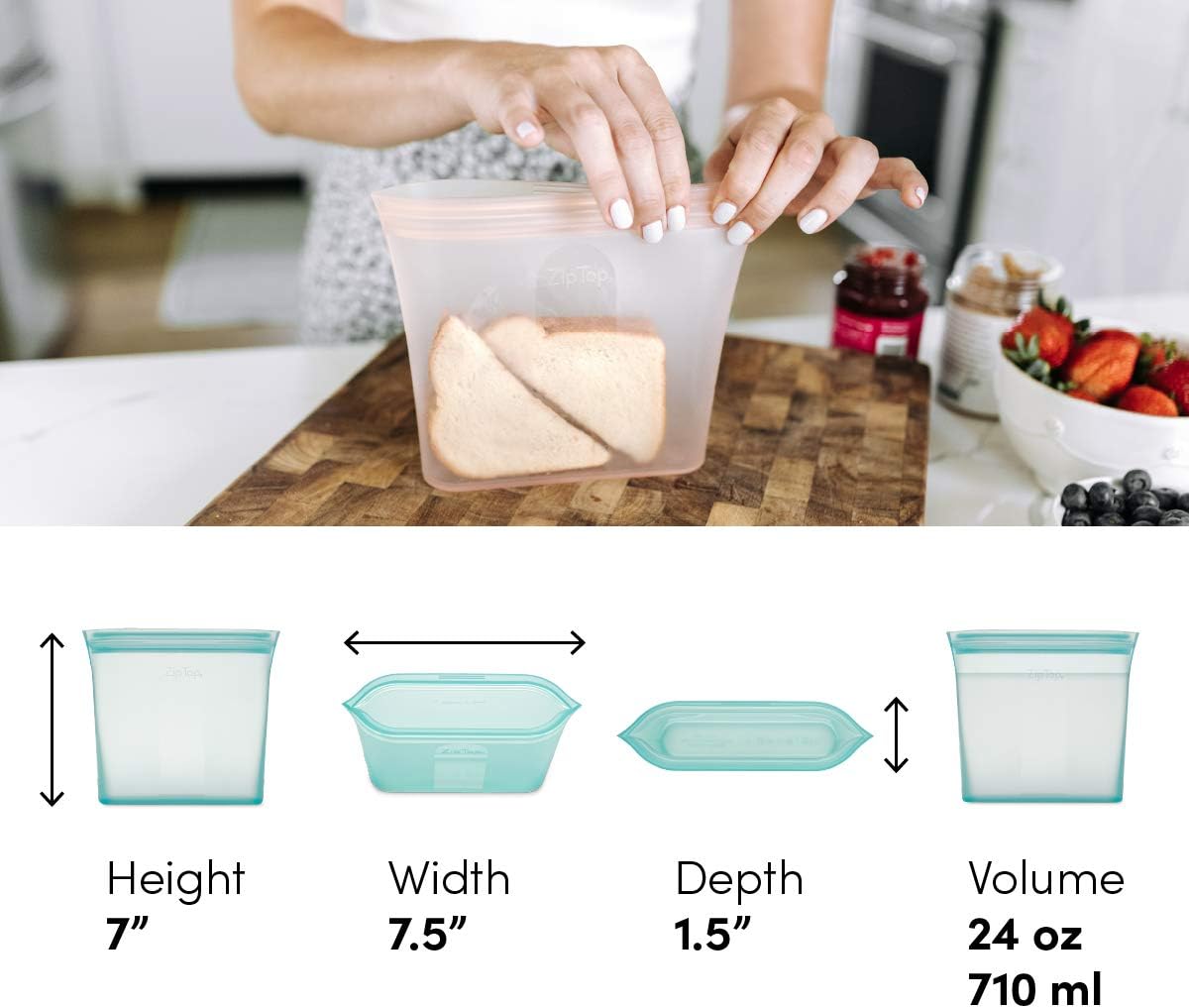 Reusable Food Storage Bags | Sandwich Bag [Teal] | Silicone Meal Prep Container | Microwave, Dishwasher and Freezer Safe | Made in the USA