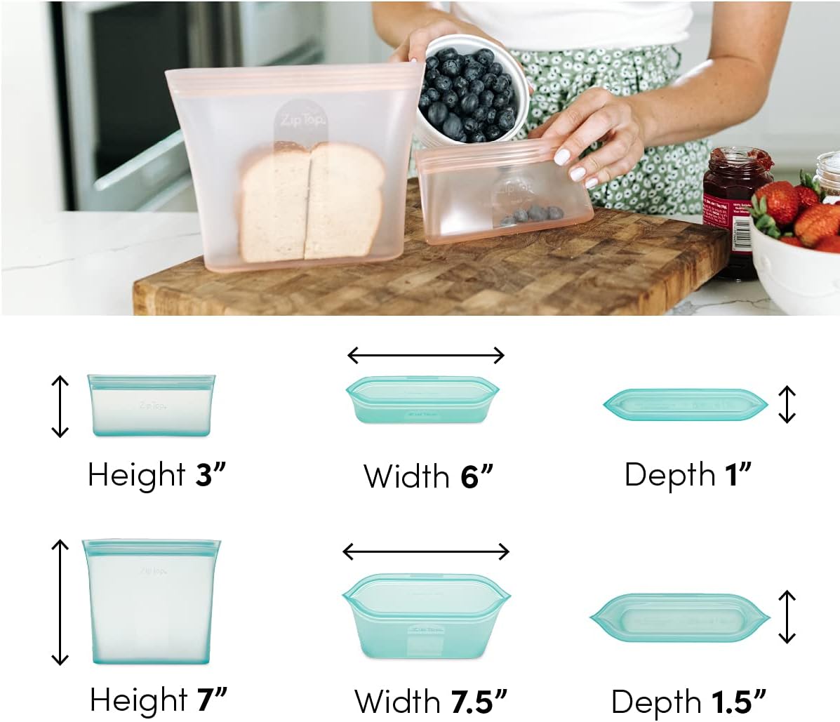 Reusable Food Storage Bags | Sandwich Bag [Teal] | Silicone Meal Prep Container | Microwave, Dishwasher and Freezer Safe | Made in the USA