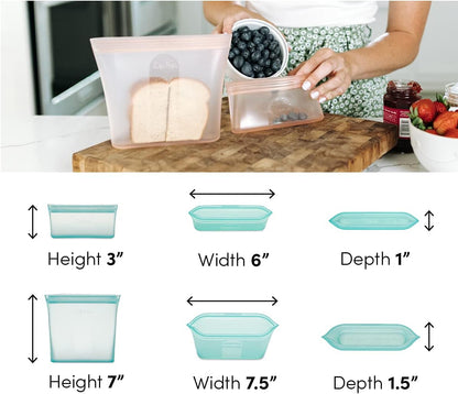 Reusable Food Storage Bags | Sandwich Bag [Teal] | Silicone Meal Prep Container | Microwave, Dishwasher and Freezer Safe | Made in the USA