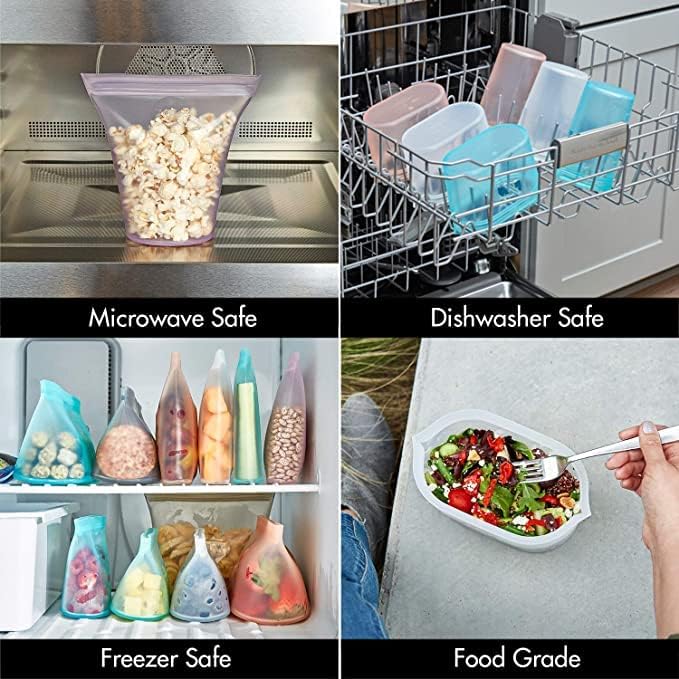 Reusable Food Storage Bags | Sandwich Bag [Teal] | Silicone Meal Prep Container | Microwave, Dishwasher and Freezer Safe | Made in the USA