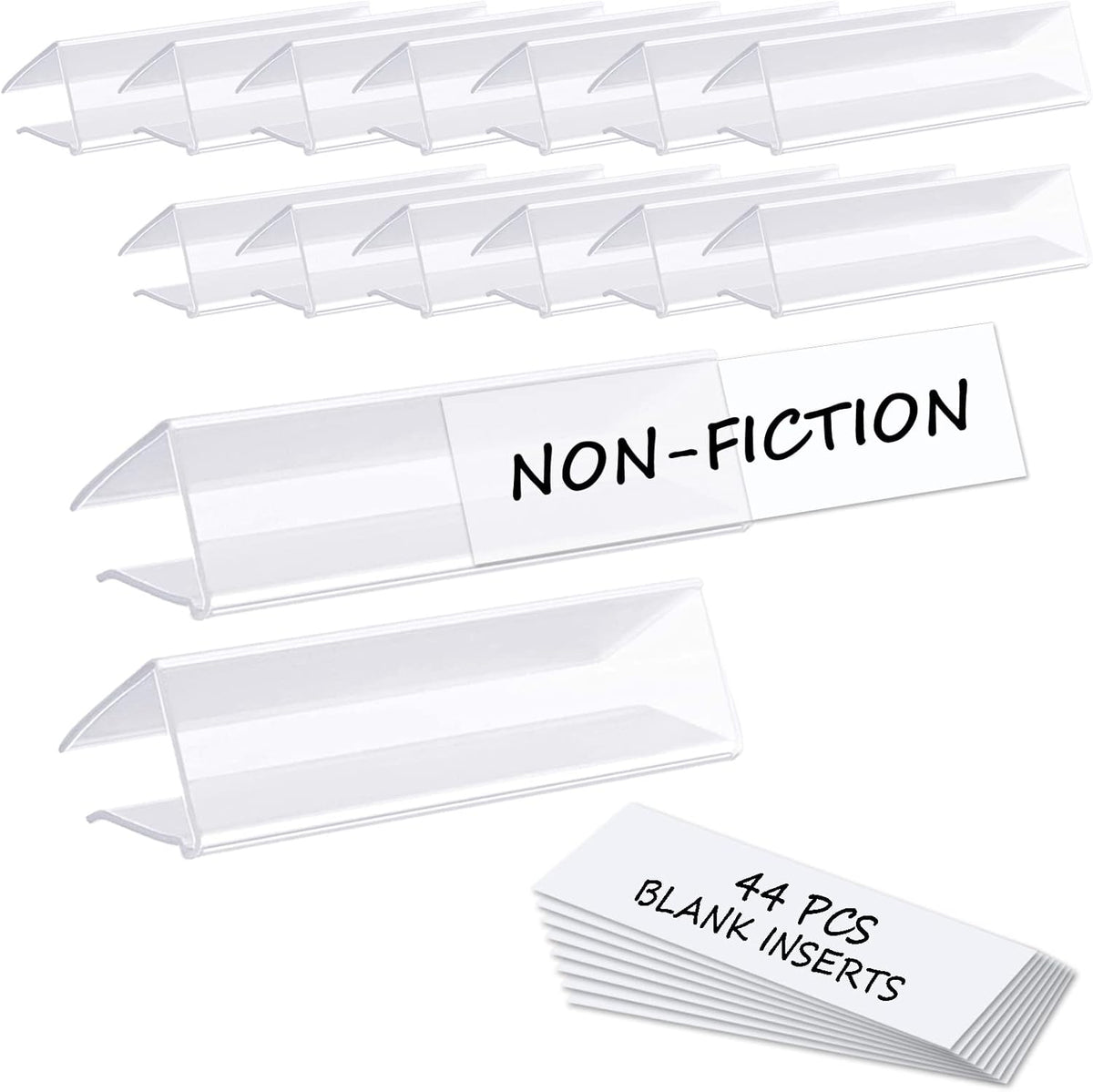 Shelf Label Holder, 44PCS 3X7/8'' Shelf Labels,Tag Ticket Sign Label Holders Clip On for 5/8'' to 3/4''Thick Shelves with Matched Blank Inserts