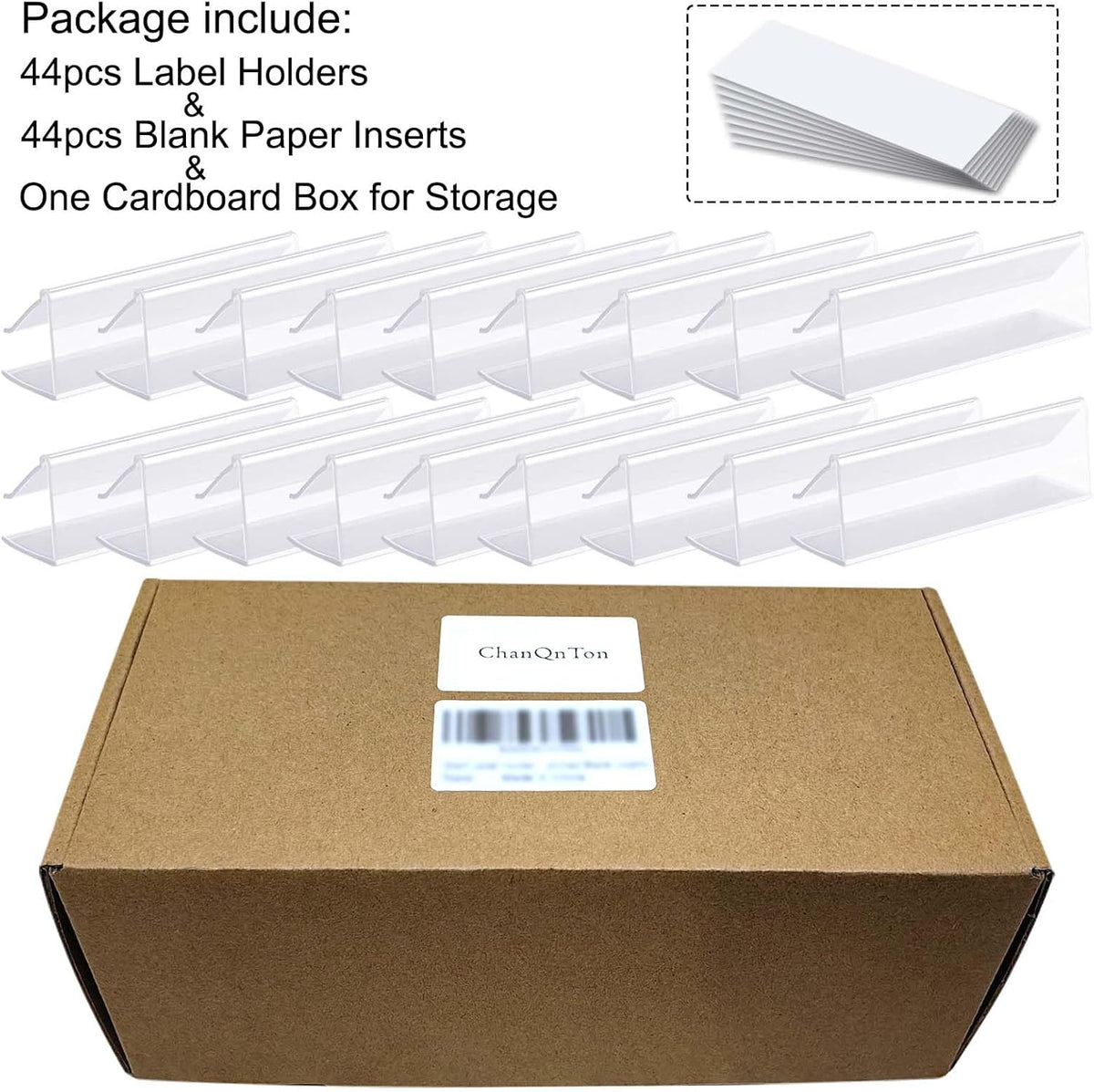 Shelf Label Holder, 44PCS 3X7/8'' Shelf Labels,Tag Ticket Sign Label Holders Clip On for 5/8'' to 3/4''Thick Shelves with Matched Blank Inserts