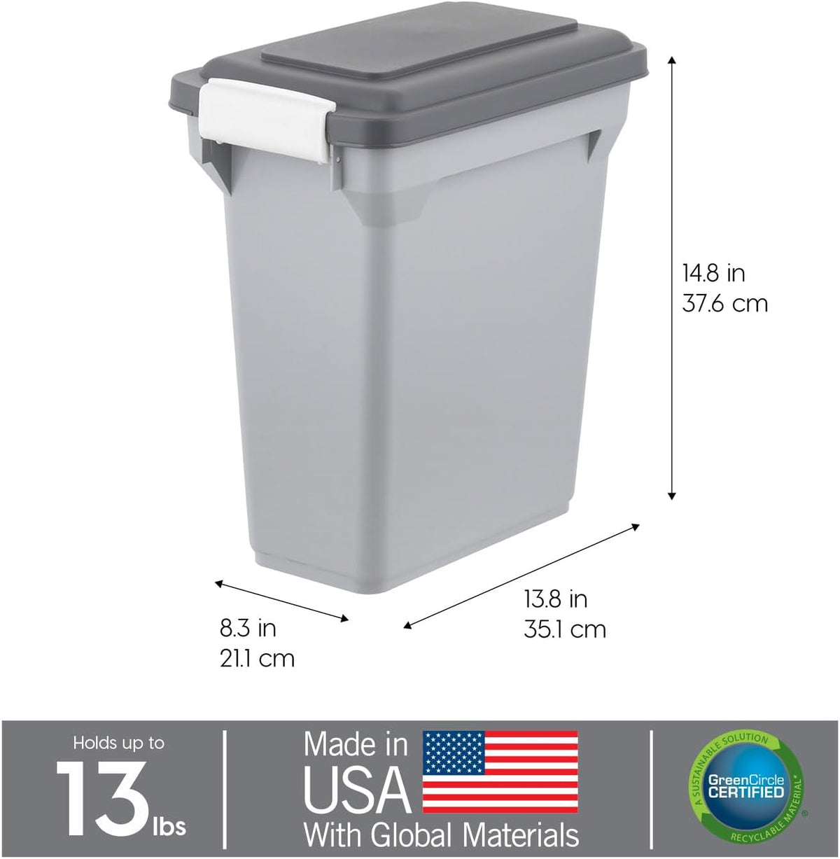 Dog Food Storage Container, Up to 13 lbs, Dark Gray, Made in USA