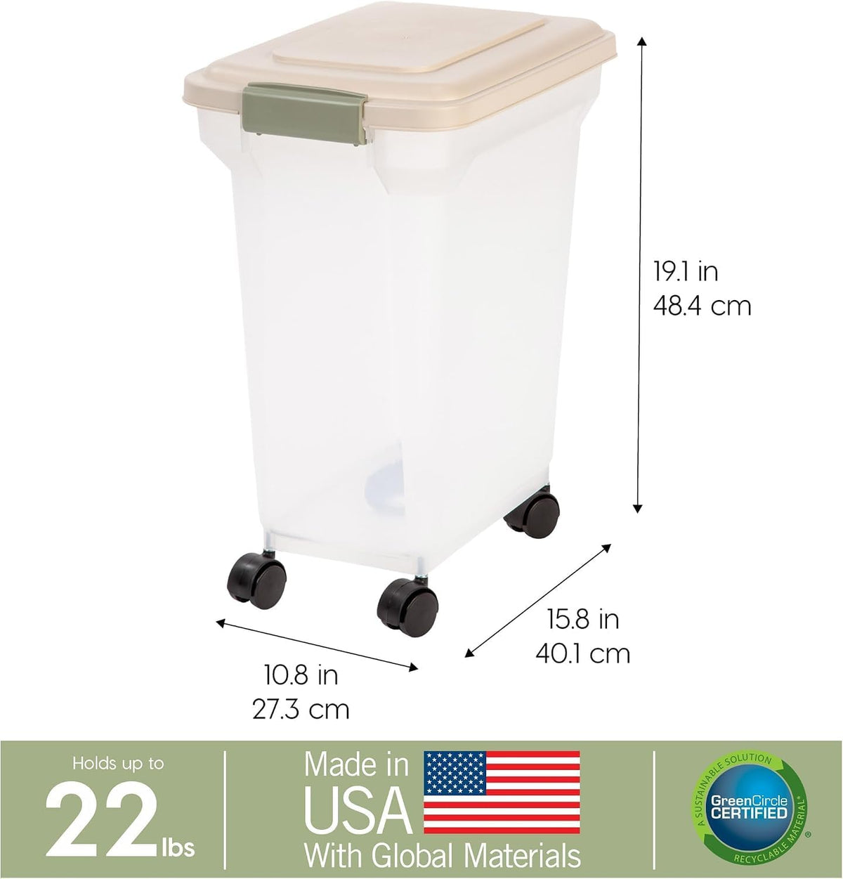 Dog Food Storage Container, Up to 13 lbs, Dark Gray, Made in USA
