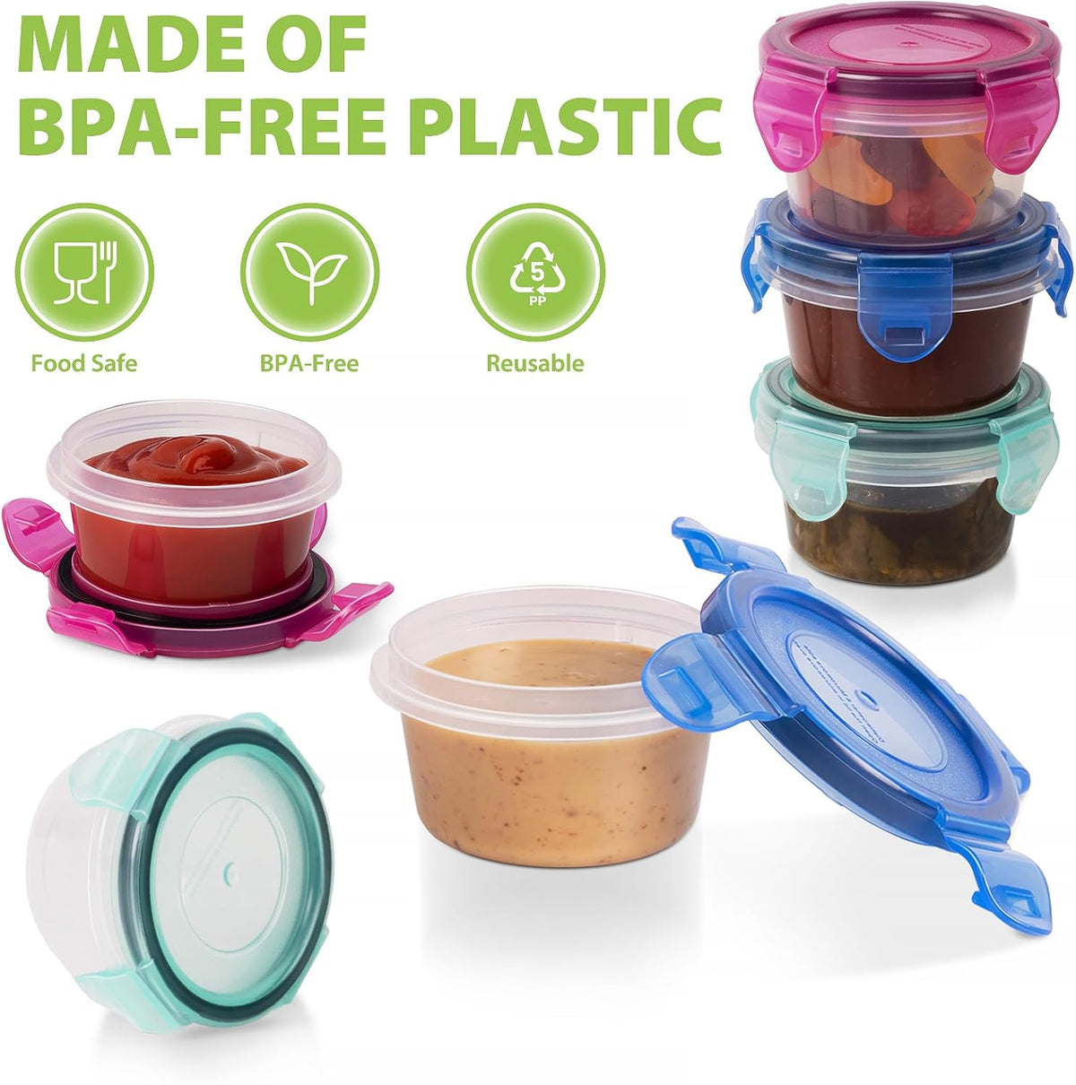 2.7 oz Salad Dressing Container to Go with Leakproof Lids, 6 Pack