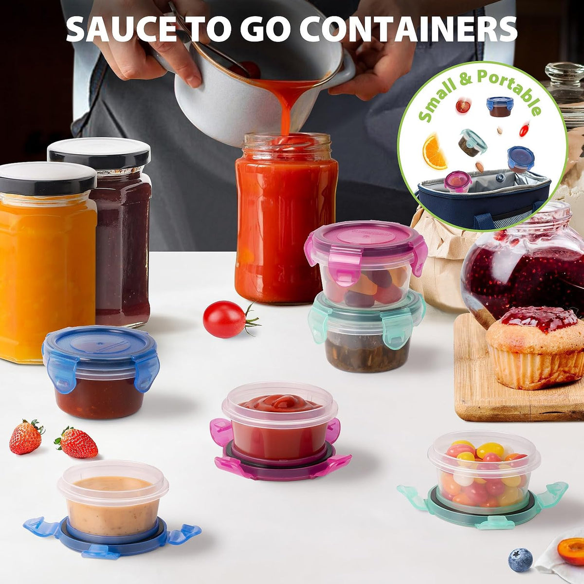 2.7 oz Salad Dressing Container to Go with Leakproof Lids, 6 Pack