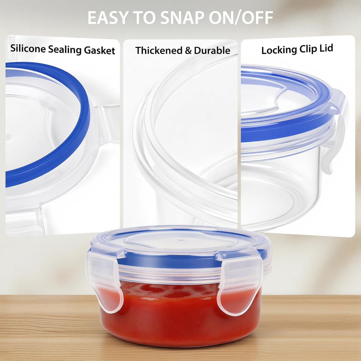 2.7 oz Salad Dressing Container to Go with Leakproof Lids, 6 Pack