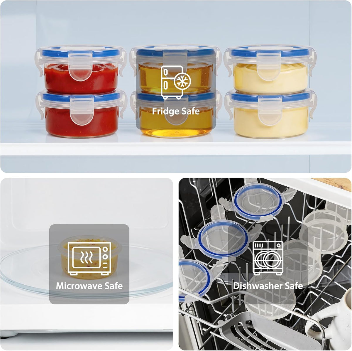 2.7 oz Salad Dressing Container to Go with Leakproof Lids, 6 Pack