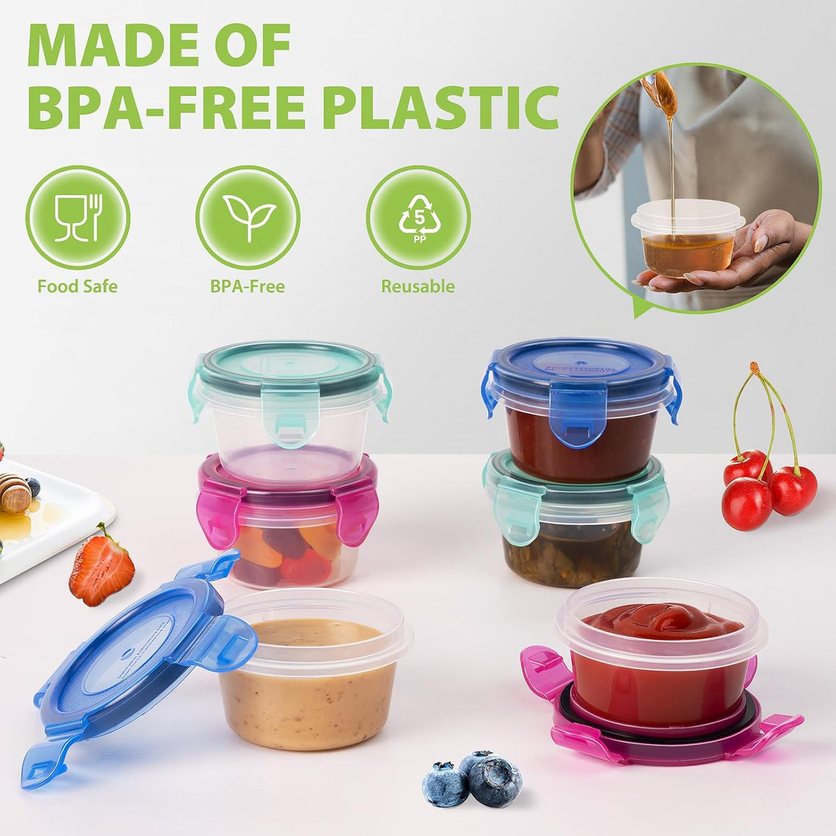 2.7 oz Salad Dressing Container to Go with Leakproof Lids, 6 Pack
