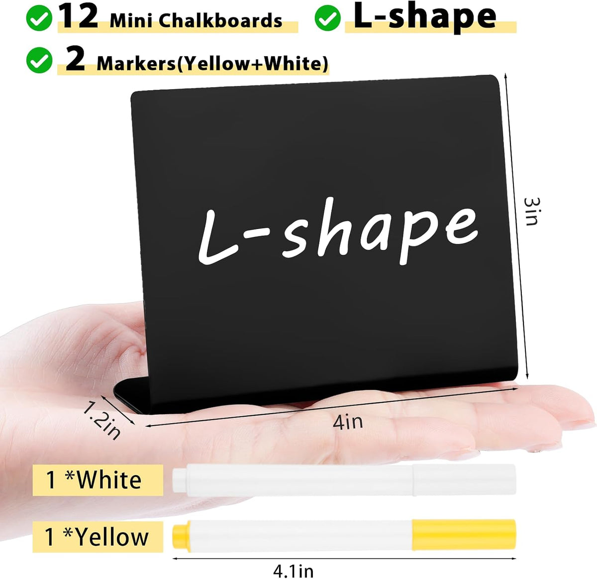 12 Pcs 4"x3" Food Labels for Party Buffet, Mini Chalkboard Signs | L Shape, 2 Markers, PVC Food Signs Name Cards, Small Chalk Board, Easy to Clean & Reusable, Outdoor, Birthday Weddings Bakery