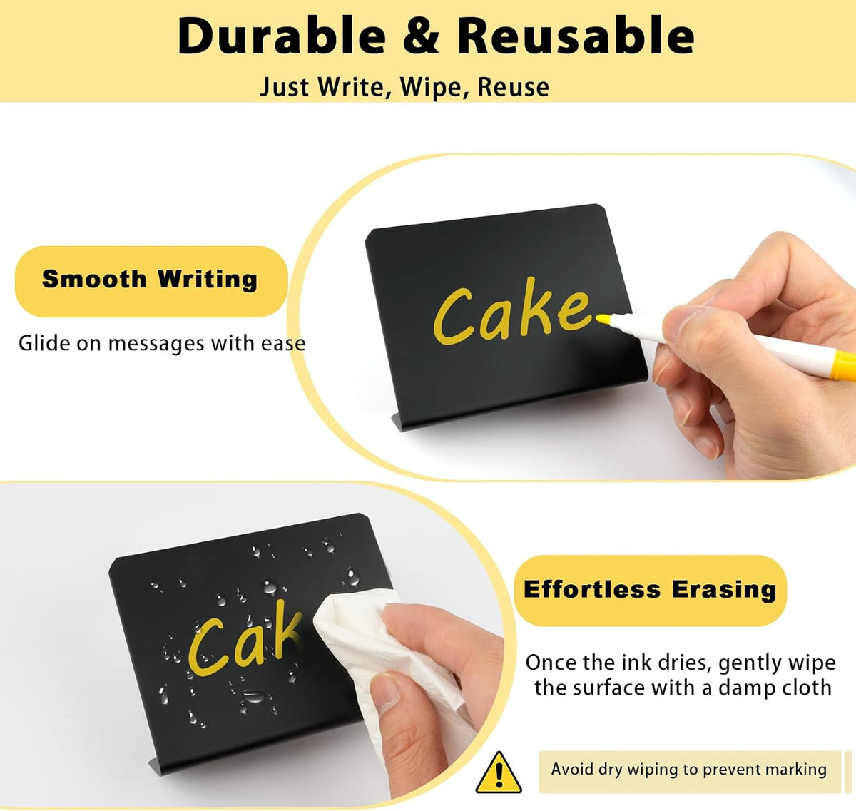 12 Pcs 4"x3" Food Labels for Party Buffet, Mini Chalkboard Signs | L Shape, 2 Markers, PVC Food Signs Name Cards, Small Chalk Board, Easy to Clean & Reusable, Outdoor, Birthday Weddings Bakery
