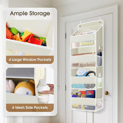 1 Pack Over The Door Organizer Hanging Storage Room Organizer | 40 lb Capacity, Ultra-Sturdy, Foldable, Mesh Design with Clear Window, Space-Saving Organizer for Pantry, Nursery & Closet