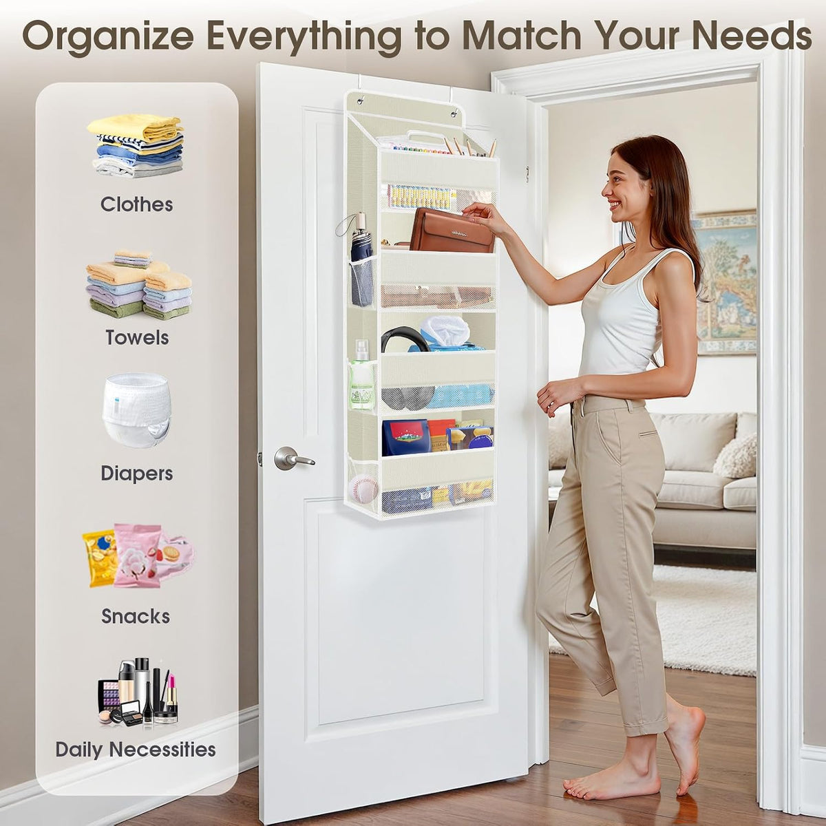 1 Pack Over The Door Organizer Hanging Storage Room Organizer | 40 lb Capacity, Ultra-Sturdy, Foldable, Mesh Design with Clear Window, Space-Saving Organizer for Pantry, Nursery & Closet