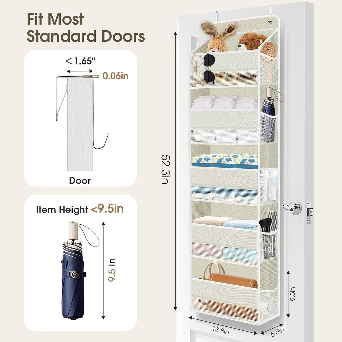 1 Pack Over The Door Organizer Hanging Storage Room Organizer | 40 lb Capacity, Ultra-Sturdy, Foldable, Mesh Design with Clear Window, Space-Saving Organizer for Pantry, Nursery & Closet
