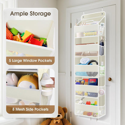 1 Pack Over The Door Organizer Hanging Storage Room Organizer | 40 lb Capacity, Ultra-Sturdy, Foldable, Mesh Design with Clear Window, Space-Saving Organizer for Pantry, Nursery & Closet