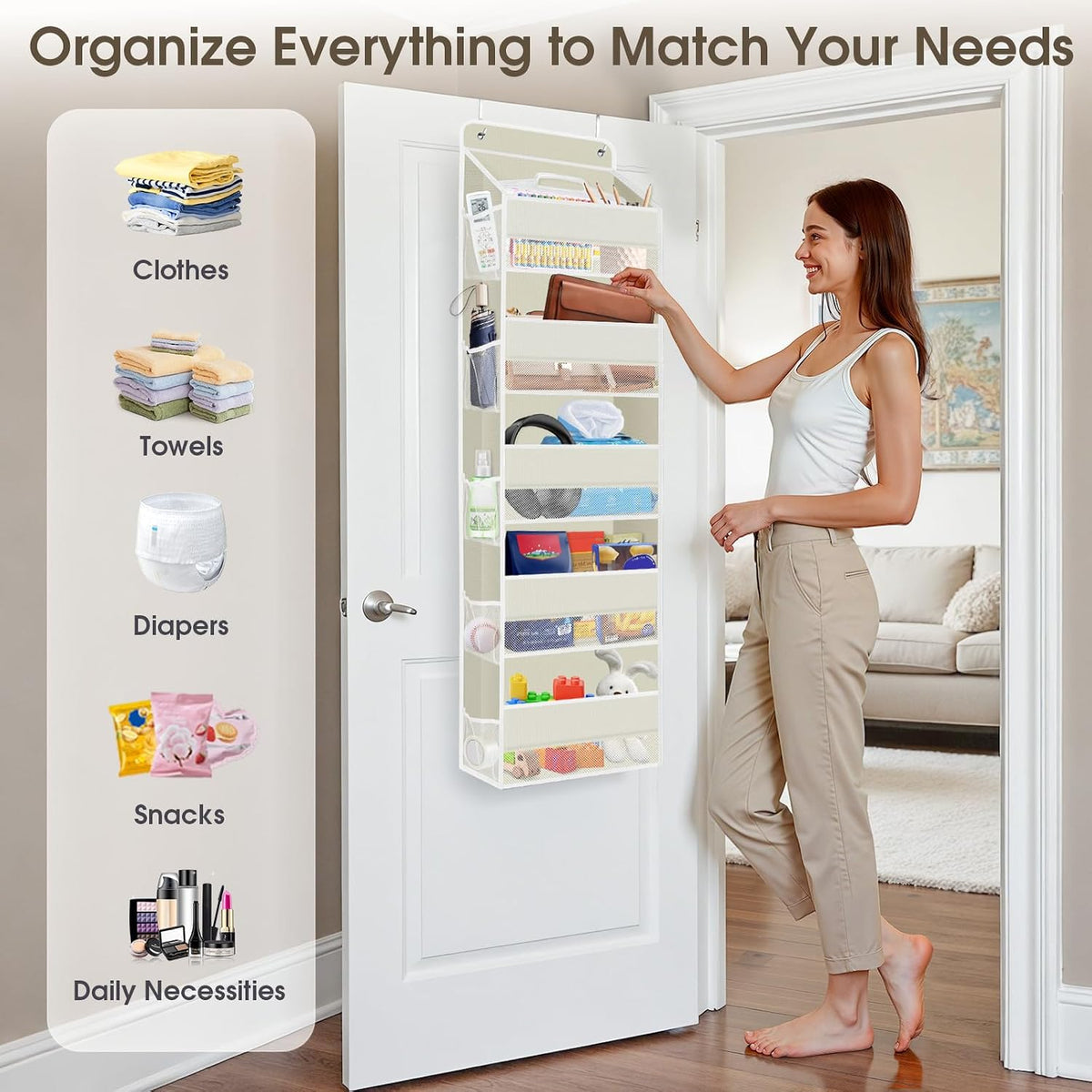 1 Pack Over The Door Organizer Hanging Storage Room Organizer | 40 lb Capacity, Ultra-Sturdy, Foldable, Mesh Design with Clear Window, Space-Saving Organizer for Pantry, Nursery & Closet