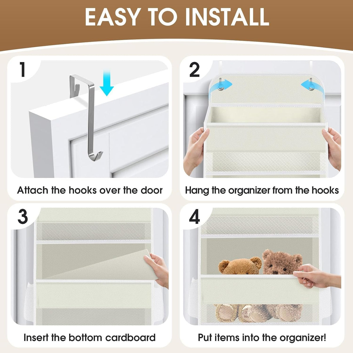 1 Pack Over The Door Organizer Hanging Storage Room Organizer | 40 lb Capacity, Ultra-Sturdy, Foldable, Mesh Design with Clear Window, Space-Saving Organizer for Pantry, Nursery & Closet