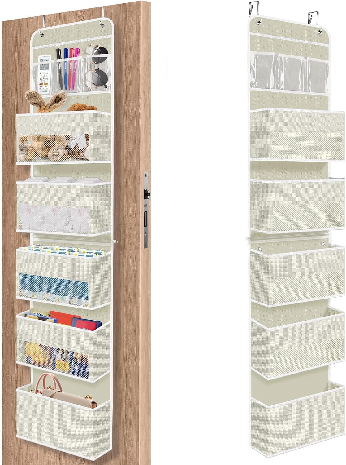 1 Pack Over The Door Organizer Hanging Storage Room Organizer | 40 lb Capacity, Ultra-Sturdy, Foldable, Mesh Design with Clear Window, Space-Saving Organizer for Pantry, Nursery & Closet