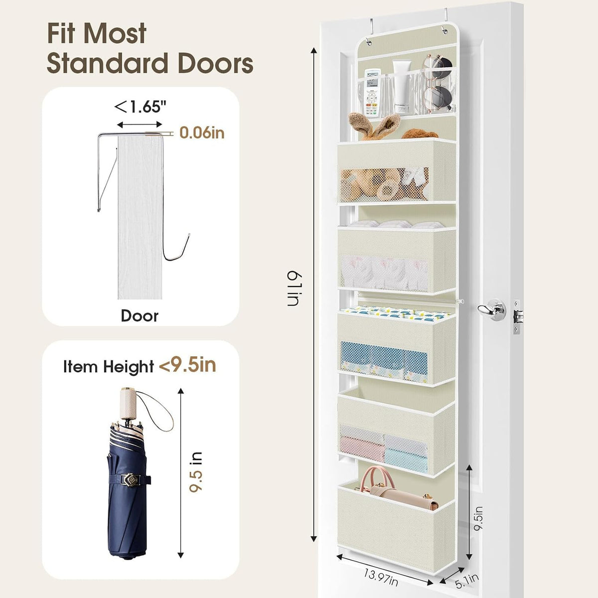 1 Pack Over The Door Organizer Hanging Storage Room Organizer | 40 lb Capacity, Ultra-Sturdy, Foldable, Mesh Design with Clear Window, Space-Saving Organizer for Pantry, Nursery & Closet