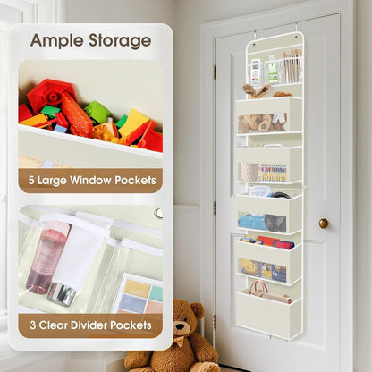 1 Pack Over The Door Organizer Hanging Storage Room Organizer | 40 lb Capacity, Ultra-Sturdy, Foldable, Mesh Design with Clear Window, Space-Saving Organizer for Pantry, Nursery & Closet