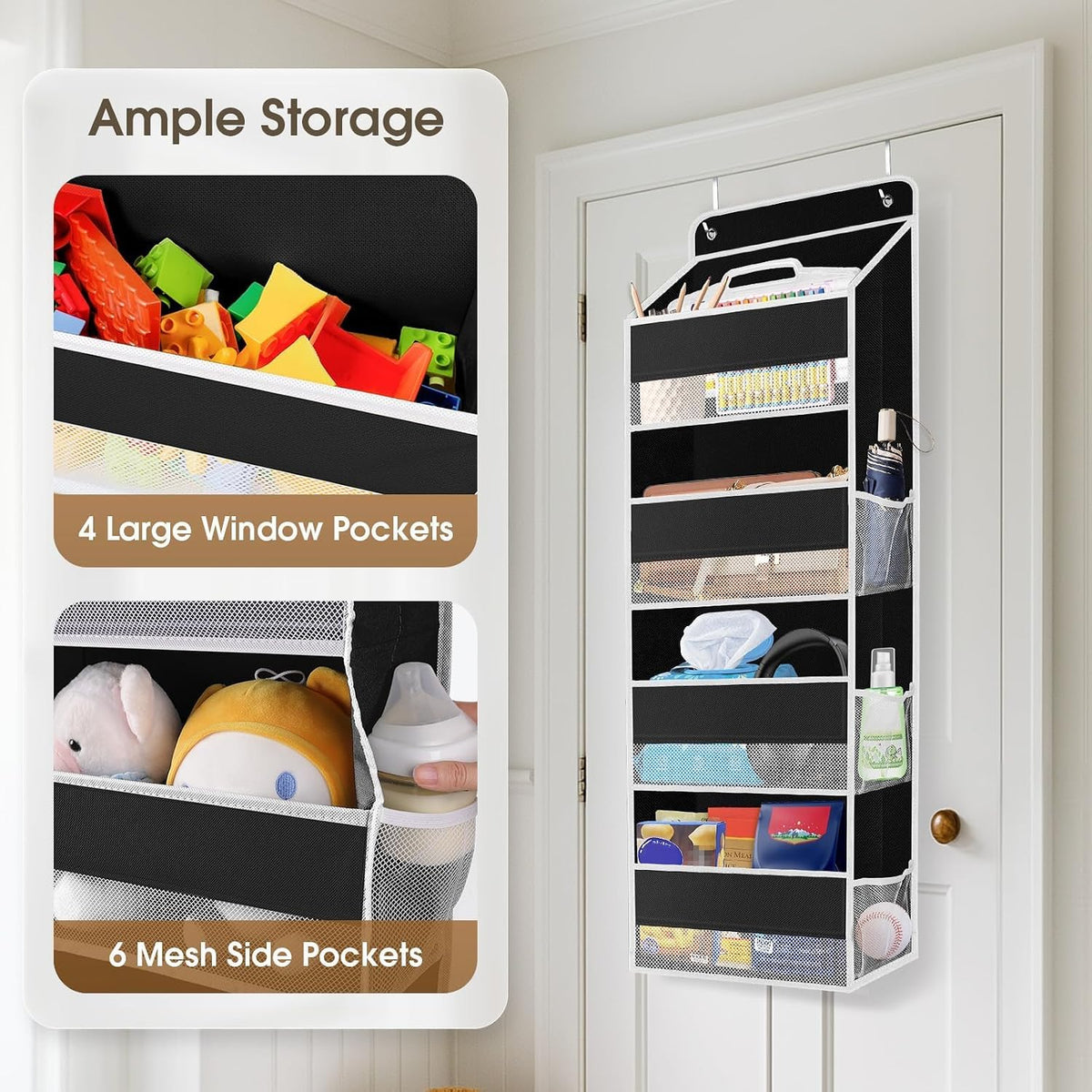 1 Pack Over The Door Organizer Hanging Storage Room Organizer | 40 lb Capacity, Ultra-Sturdy, Foldable, Mesh Design with Clear Window, Space-Saving Organizer for Pantry, Nursery & Closet