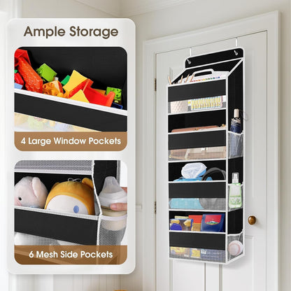 1 Pack Over The Door Organizer Hanging Storage Room Organizer | 40 lb Capacity, Ultra-Sturdy, Foldable, Mesh Design with Clear Window, Space-Saving Organizer for Pantry, Nursery & Closet