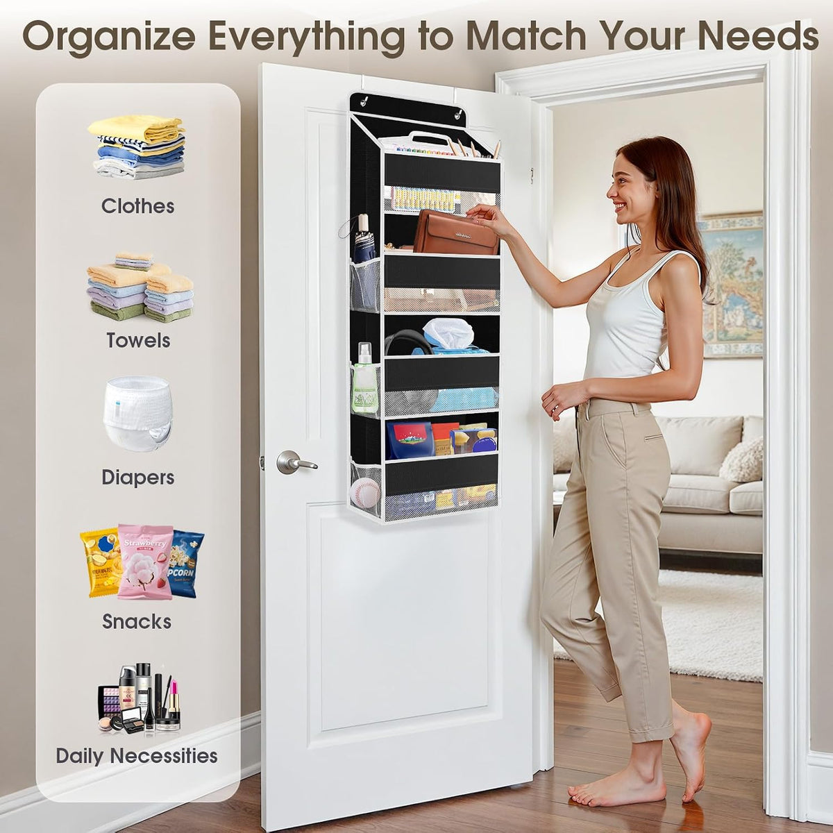 1 Pack Over The Door Organizer Hanging Storage Room Organizer | 40 lb Capacity, Ultra-Sturdy, Foldable, Mesh Design with Clear Window, Space-Saving Organizer for Pantry, Nursery & Closet