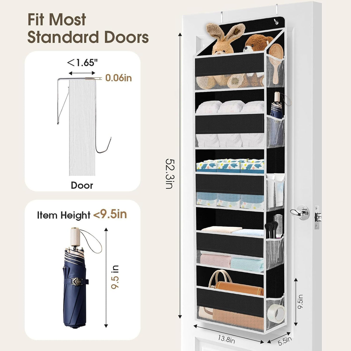 1 Pack Over The Door Organizer Hanging Storage Room Organizer | 40 lb Capacity, Ultra-Sturdy, Foldable, Mesh Design with Clear Window, Space-Saving Organizer for Pantry, Nursery & Closet