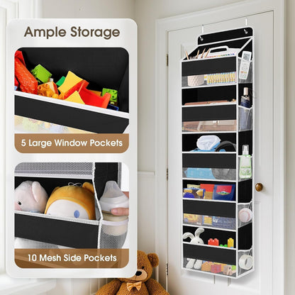 1 Pack Over The Door Organizer Hanging Storage Room Organizer | 40 lb Capacity, Ultra-Sturdy, Foldable, Mesh Design with Clear Window, Space-Saving Organizer for Pantry, Nursery & Closet