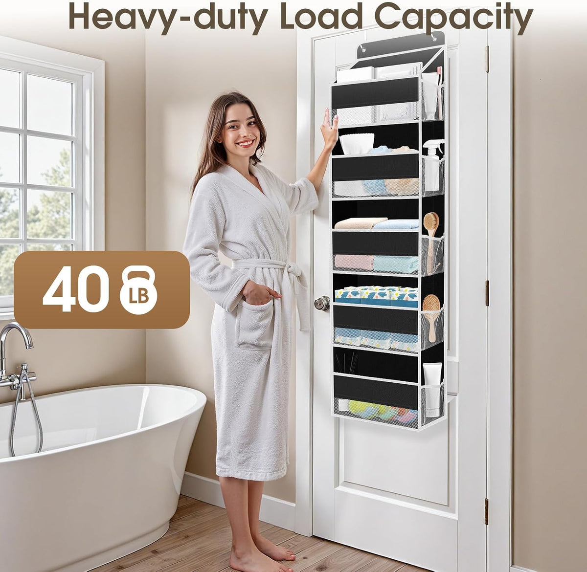 1 Pack Over The Door Organizer Hanging Storage Room Organizer | 40 lb Capacity, Ultra-Sturdy, Foldable, Mesh Design with Clear Window, Space-Saving Organizer for Pantry, Nursery & Closet