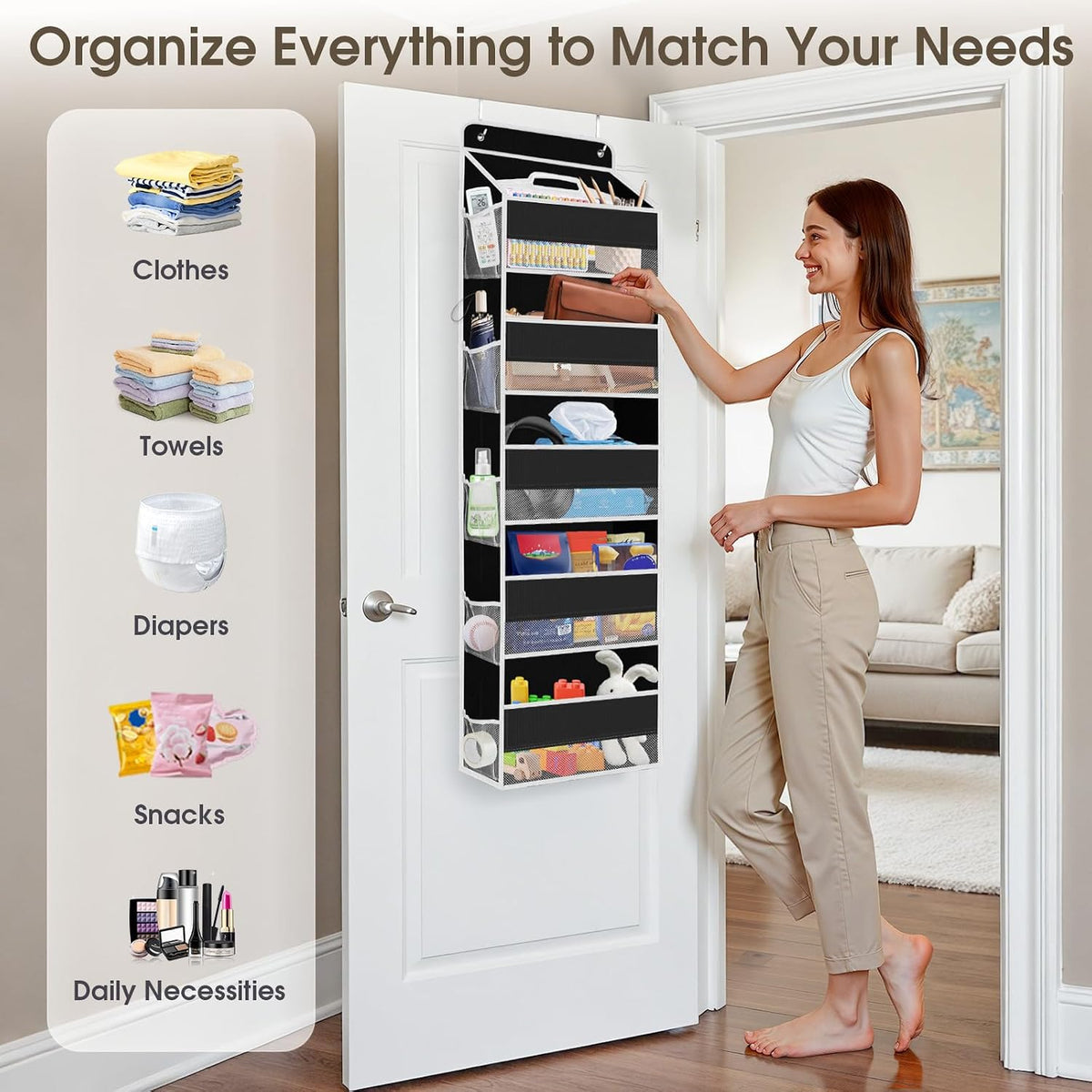 1 Pack Over The Door Organizer Hanging Storage Room Organizer | 40 lb Capacity, Ultra-Sturdy, Foldable, Mesh Design with Clear Window, Space-Saving Organizer for Pantry, Nursery & Closet
