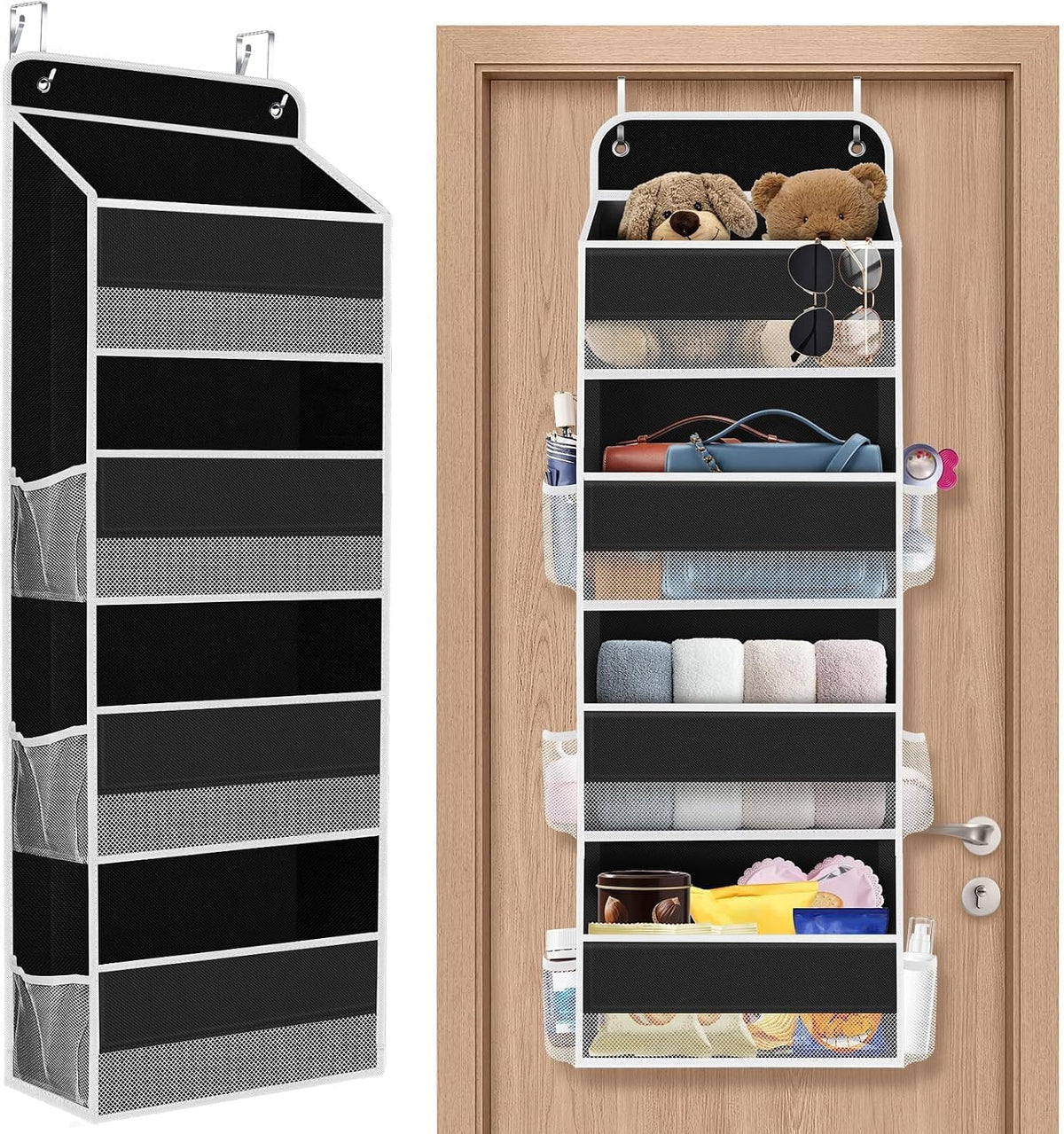 1 Pack Over The Door Organizer Hanging Storage Room Organizer | 40 lb Capacity, Ultra-Sturdy, Foldable, Mesh Design with Clear Window, Space-Saving Organizer for Pantry, Nursery & Closet