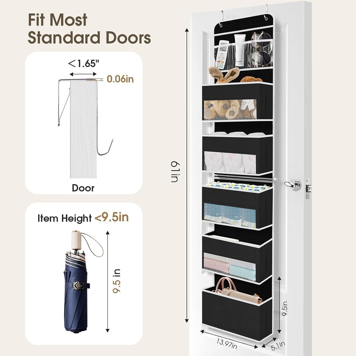 1 Pack Over The Door Organizer Hanging Storage Room Organizer | 40 lb Capacity, Ultra-Sturdy, Foldable, Mesh Design with Clear Window, Space-Saving Organizer for Pantry, Nursery & Closet