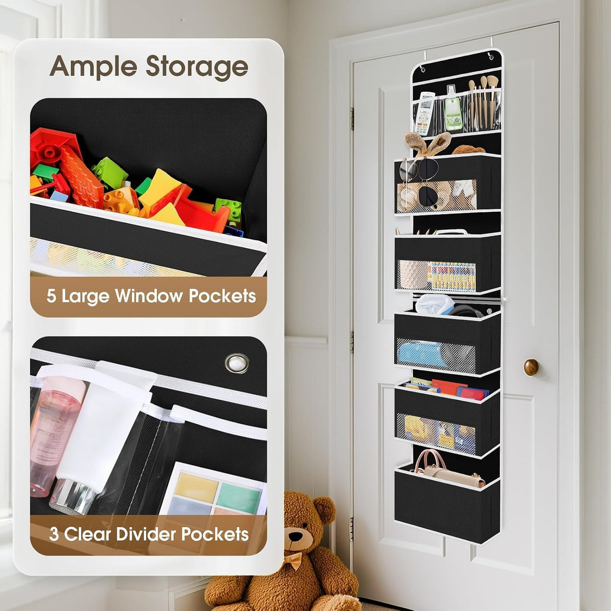 1 Pack Over The Door Organizer Hanging Storage Room Organizer | 40 lb Capacity, Ultra-Sturdy, Foldable, Mesh Design with Clear Window, Space-Saving Organizer for Pantry, Nursery & Closet