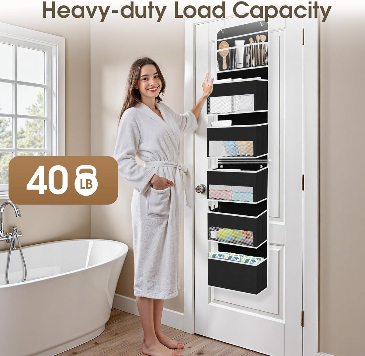 1 Pack Over The Door Organizer Hanging Storage Room Organizer | 40 lb Capacity, Ultra-Sturdy, Foldable, Mesh Design with Clear Window, Space-Saving Organizer for Pantry, Nursery & Closet