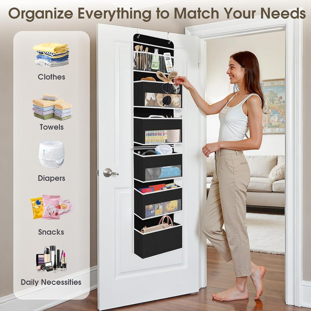 1 Pack Over The Door Organizer Hanging Storage Room Organizer | 40 lb Capacity, Ultra-Sturdy, Foldable, Mesh Design with Clear Window, Space-Saving Organizer for Pantry, Nursery & Closet