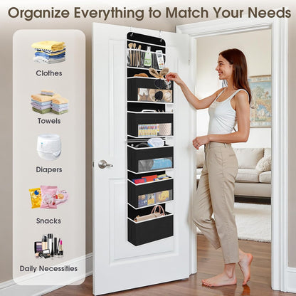 1 Pack Over The Door Organizer Hanging Storage Room Organizer | 40 lb Capacity, Ultra-Sturdy, Foldable, Mesh Design with Clear Window, Space-Saving Organizer for Pantry, Nursery & Closet