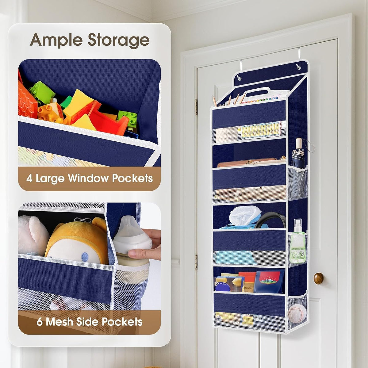 1 Pack Over The Door Organizer Hanging Storage Room Organizer | 40 lb Capacity, Ultra-Sturdy, Foldable, Mesh Design with Clear Window, Space-Saving Organizer for Pantry, Nursery & Closet
