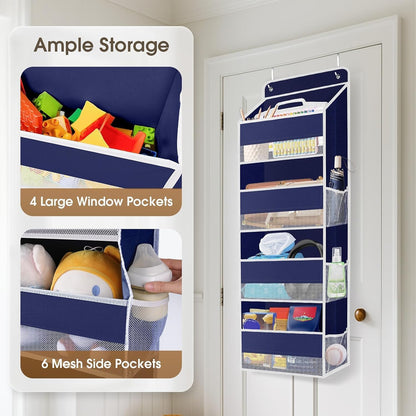 1 Pack Over The Door Organizer Hanging Storage Room Organizer | 40 lb Capacity, Ultra-Sturdy, Foldable, Mesh Design with Clear Window, Space-Saving Organizer for Pantry, Nursery & Closet